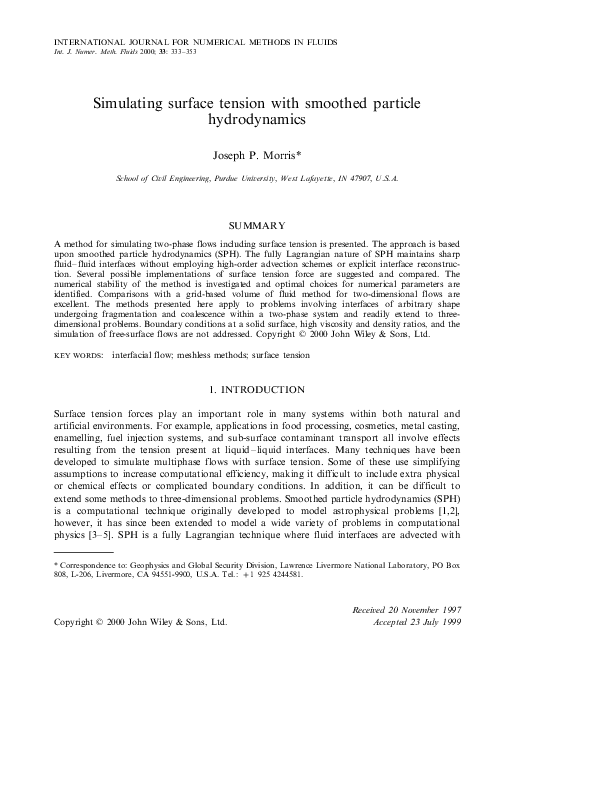 (PDF) Simulating surface tension with smoothed particle hydrodynamics
