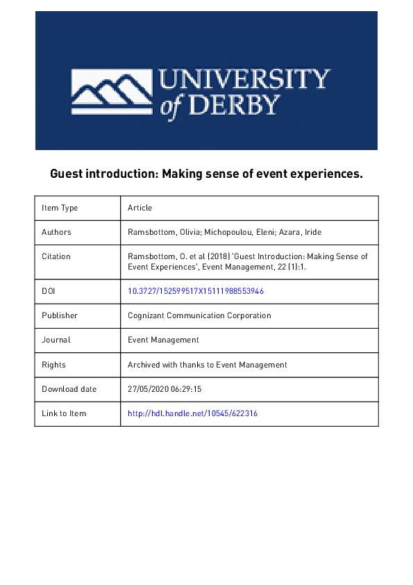 (PDF) Guest Introduction: Making Sense of Event Experiences