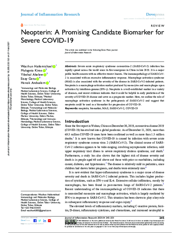 (PDF) Neopterin: A Promising Candidate Biomarker for Severe COVID-19