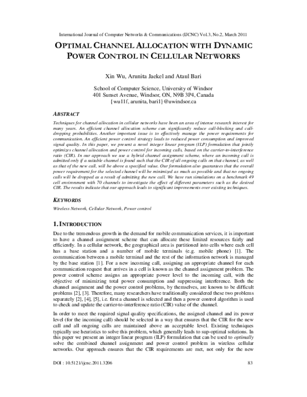(PDF) Optimal Channel Allocation with Dynamic Power Control in Cellular ...