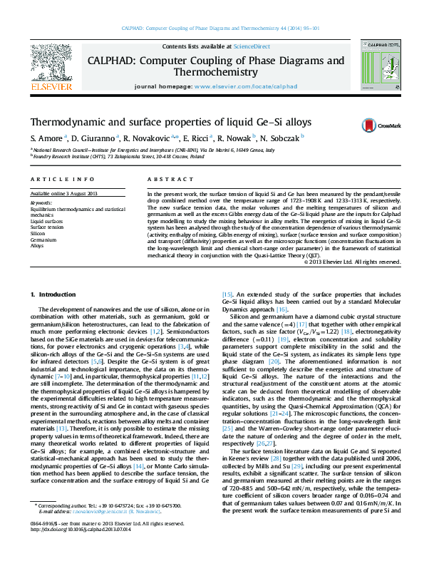 (PDF) Thermodynamic and surface properties of liquid Ge–Si alloys ...