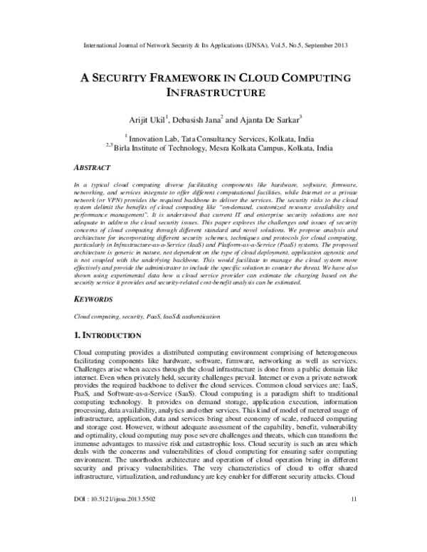 (PDF) A Security Framework in Cloud Computing Infrastructure