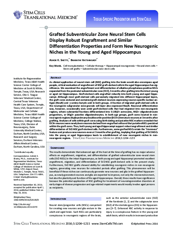 (PDF) Grafted Subventricular Zone Neural Stem Cells Display Robust ...