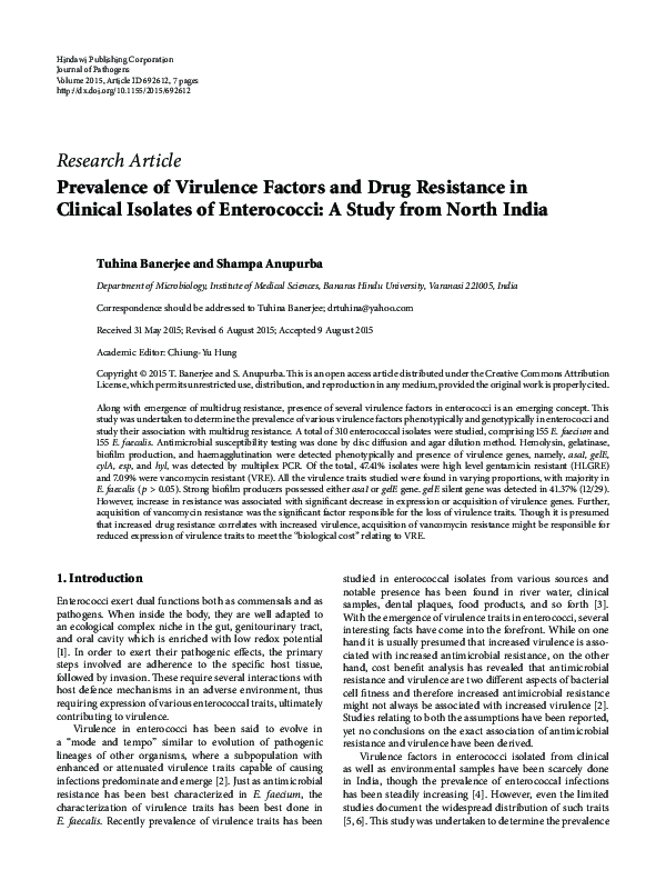 (PDF) Prevalence of Virulence Factors and Drug Resistance in Clinical ...