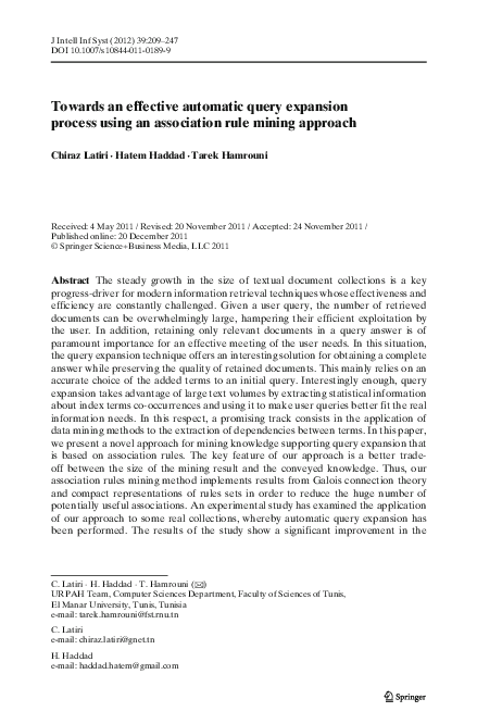 (PDF) Towards an effective automatic query expansion process using an ...