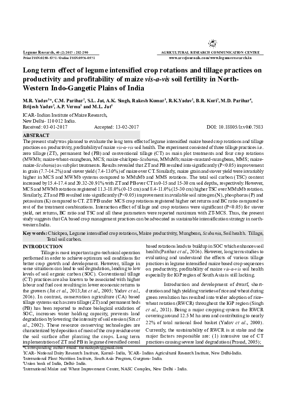 (PDF) Long term effect of legume intensified crop rotations and tillage ...