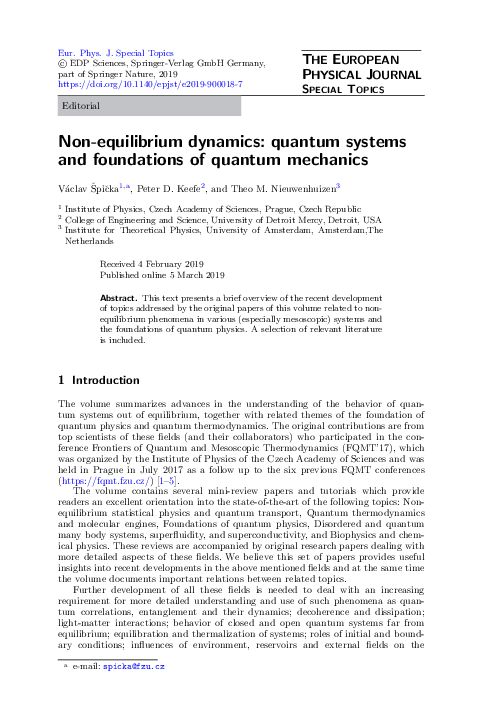 (PDF) Non-equilibrium dynamics: quantum systems and foundations of ...