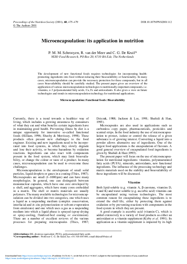 (PDF) Microencapsulation: its application in nutrition