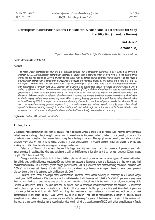 (PDF) Development Coordination Disorder in Children A Parent and ...