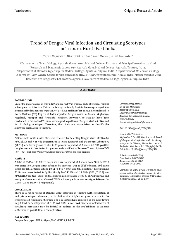 (PDF) Trend of Dengue Viral Infection and Circulating Serotypes in ...