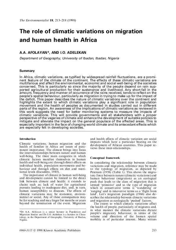 (PDF) The role of climatic variations on migration and human health in ...