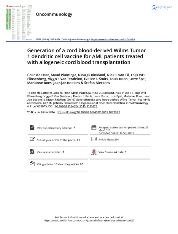 (PDF) Generation of a cord blood-derived Wilms Tumor 1 dendritic cell ...