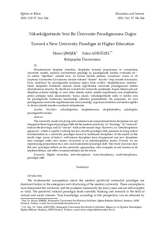 (PDF) Toward a New University Paradigm in Higher Education