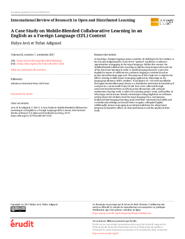 (PDF) A Case Study on Mobile-Blended Collaborative Learning in an ...