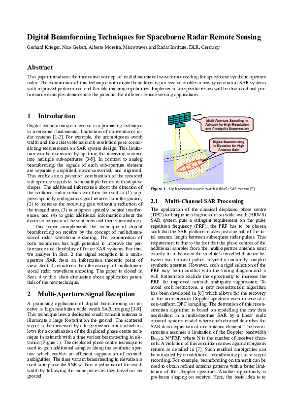 (PDF) Digital Beamforming Techniques for Spaceborne Radar Remote Sensing
