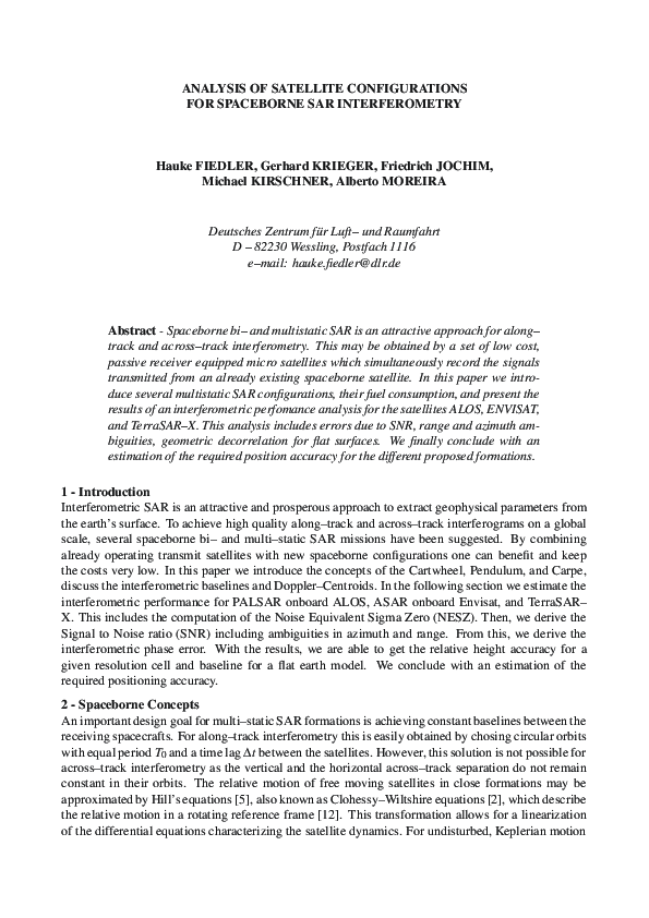 (PDF) Analysis of satellite configurations for spaceborne SAR ...