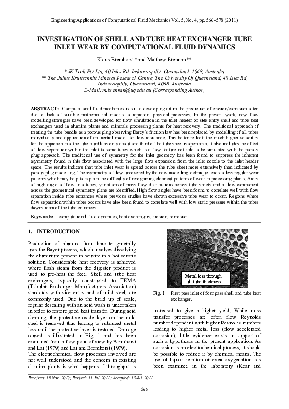 (PDF) Investigation of Shell and Tube Heat Exchanger Tube Inlet Wear by