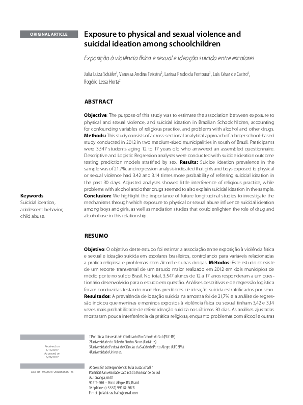 (PDF) Exposure to physical and sexual violence and suicidal ideation ...