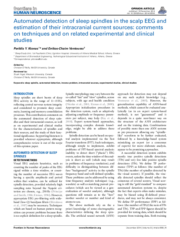 (PDF) Automated detection of sleep spindles in the scalp EEG and ...