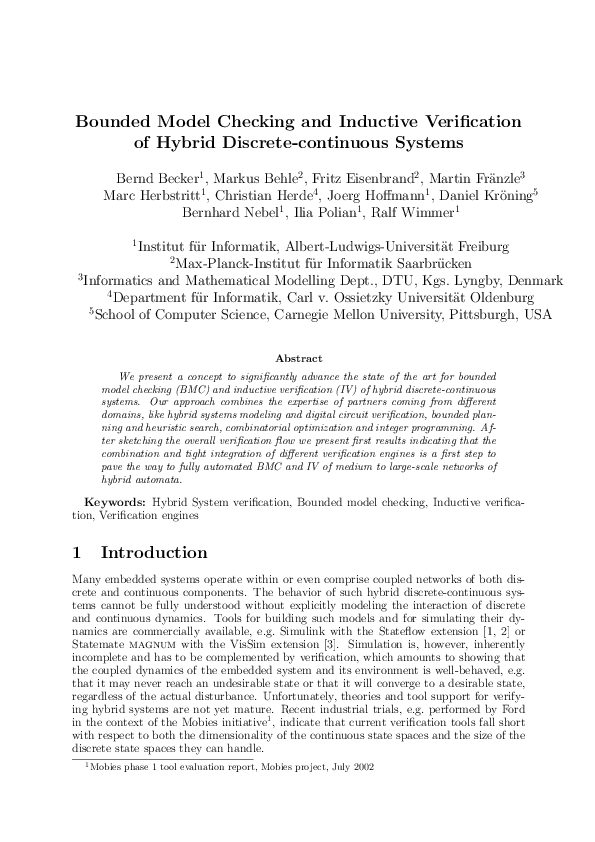 (PDF) Bounded Model Checking and Inductive Verication of Hybrid ...