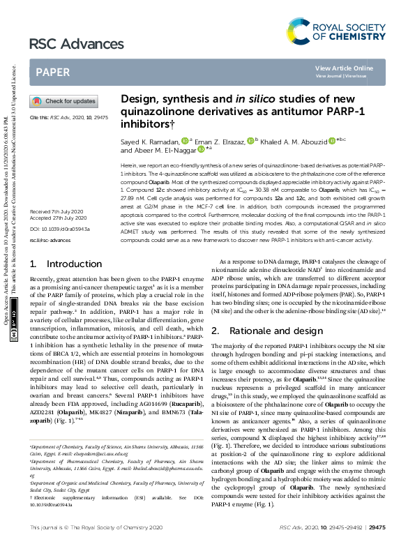 (PDF) Design, synthesis and in silico studies of new quinazolinone ...