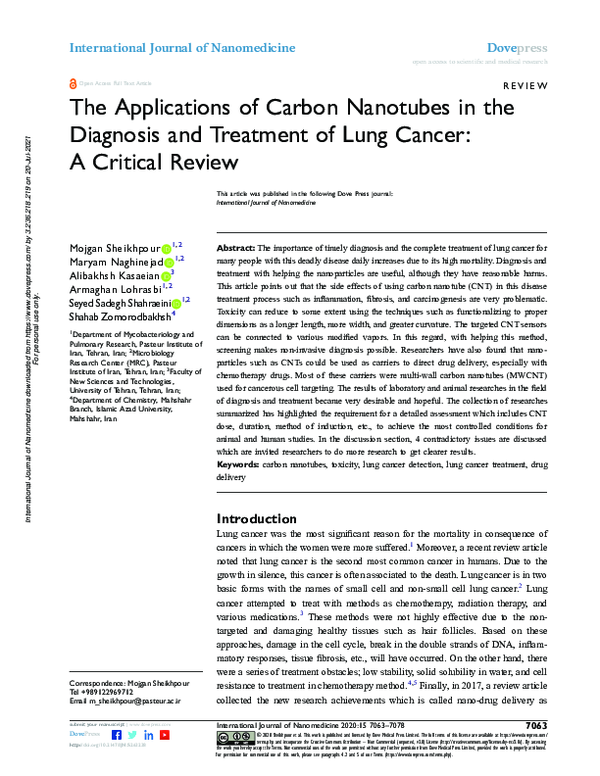 (PDF) The Applications of Carbon Nanotubes in the Diagnosis and ...