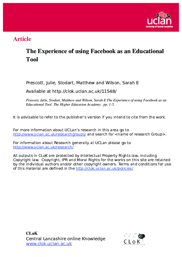 (PDF) The Experience of using Facebook as an Educational Tool