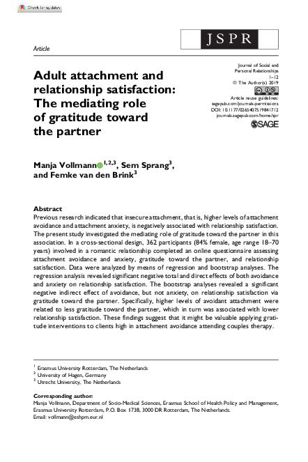 (PDF) Adult attachment and relationship satisfaction: The mediating ...