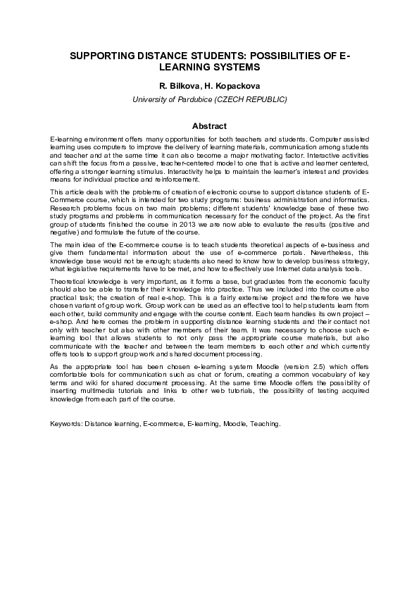 (PDF) Supporting Distance Students: Possibilities of E- Learning Systems