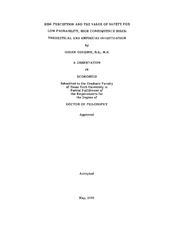 (PDF) Risk perception and the value of safety for low probability, high ...