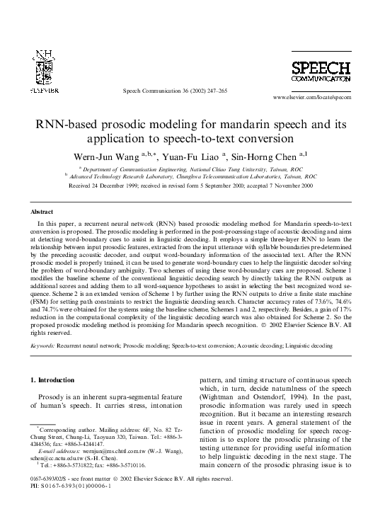 (PDF) RNN-based prosodic modeling for mandarin speech and its ...