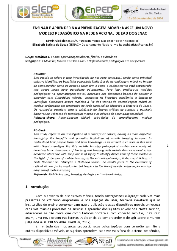 (PDF) Ensinar e Aprender Na Aprendizagem Móvel: Nasce Um Novo Modelo ...