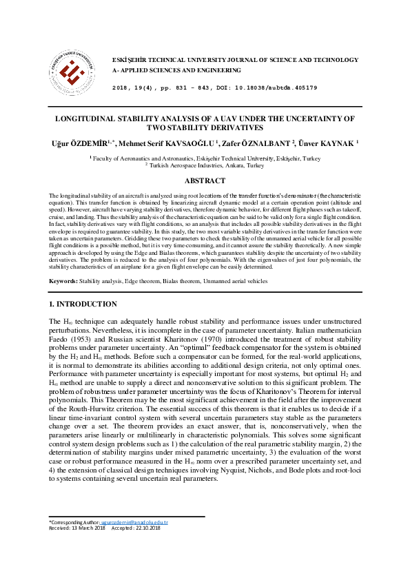 (PDF) Longitudinal Stability Analysis of a UAV under the Uncertainty of ...