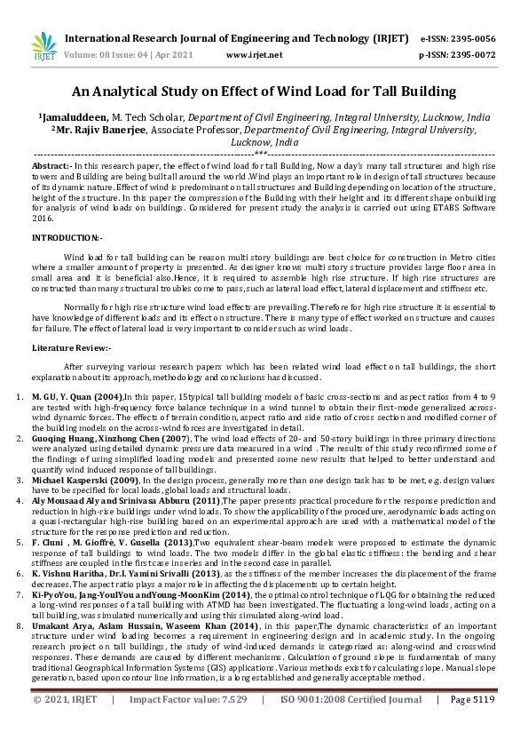 (PDF) An Analytical Study on Effect of Wind Load for Tall Building