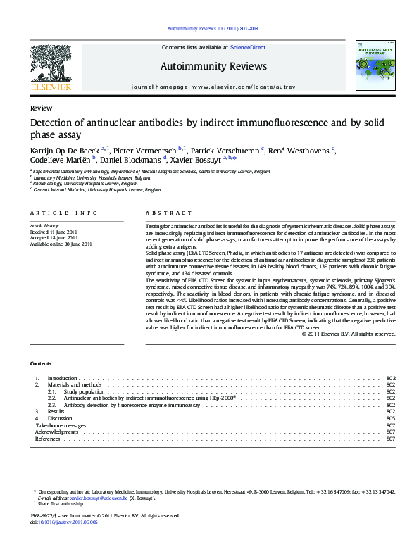 (PDF) Detection of antinuclear antibodies by indirect ...