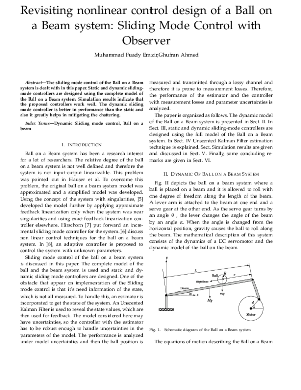 (PDF) Revisiting nonlinear control design of a Ball on a Beam system ...