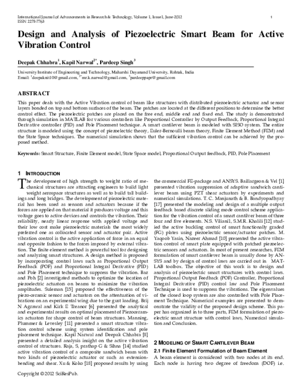(PDF) Design and Analysis of Piezoelectric Smart Beam for Active ...