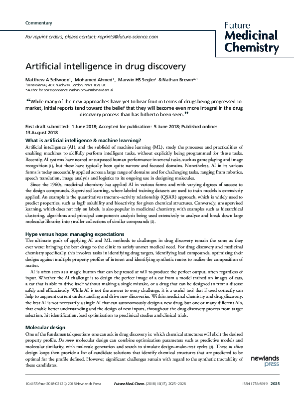 (PDF) Artificial intelligence in drug discovery