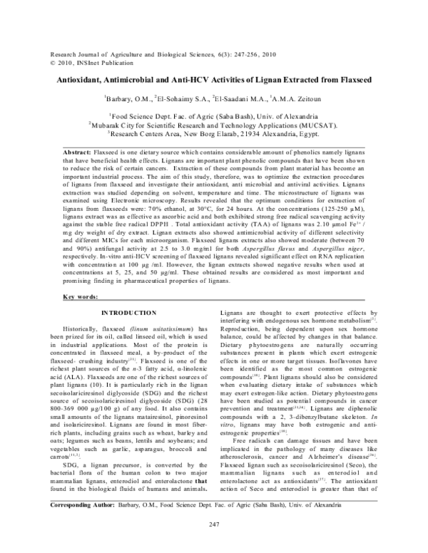(PDF) Antioxidant, Antimicrobial and Anti-HCV Activities of Lignan ...