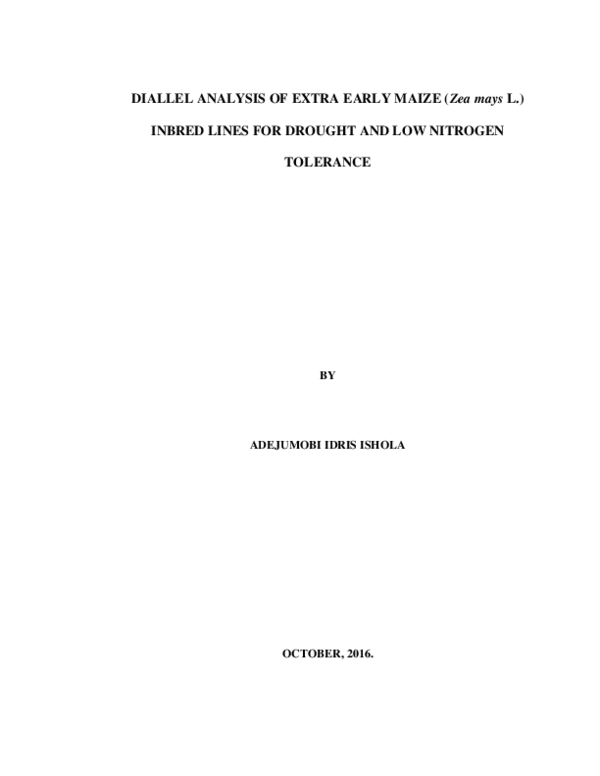 (PDF) DIALLEL ANALYSIS OF EXTRA EARLY MAIZE (Zea mays L.) INBRED LINES ...