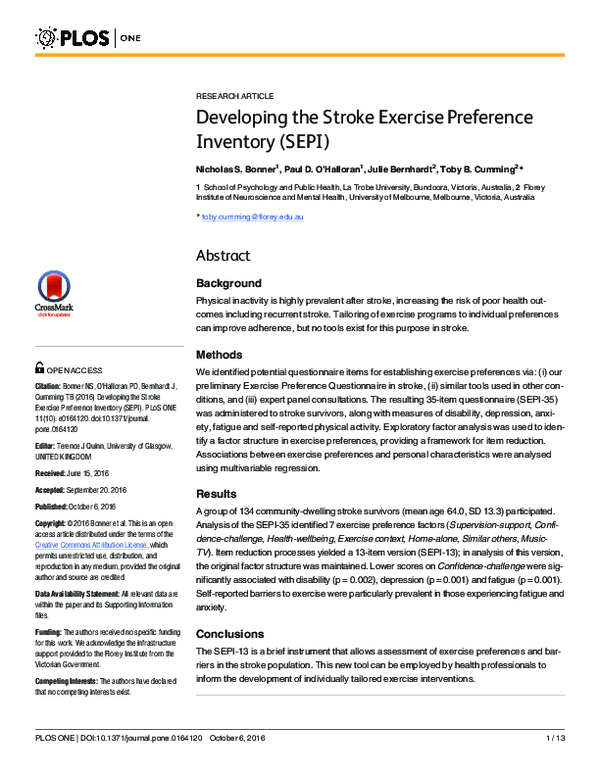 (PDF) Developing the Stroke Exercise Preference Inventory (SEPI)