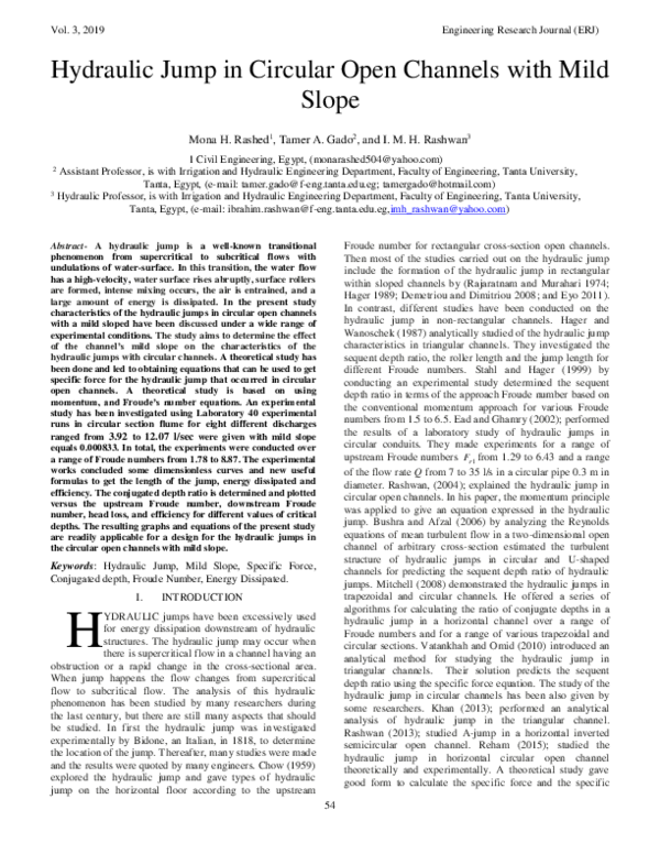 (PDF) Hydraulic Jump in Circular Open Channels with Mild Slope Tamer
