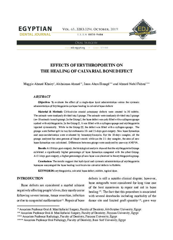 (PDF) Effects of Erythropoietin on The Healing of Calvarial Bone Defect