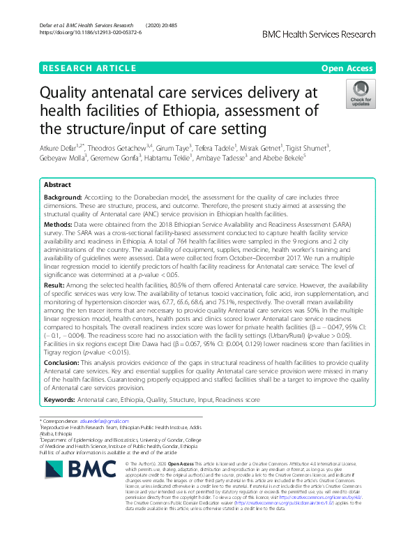 (PDF) Quality antenatal care services delivery at health facilities of ...