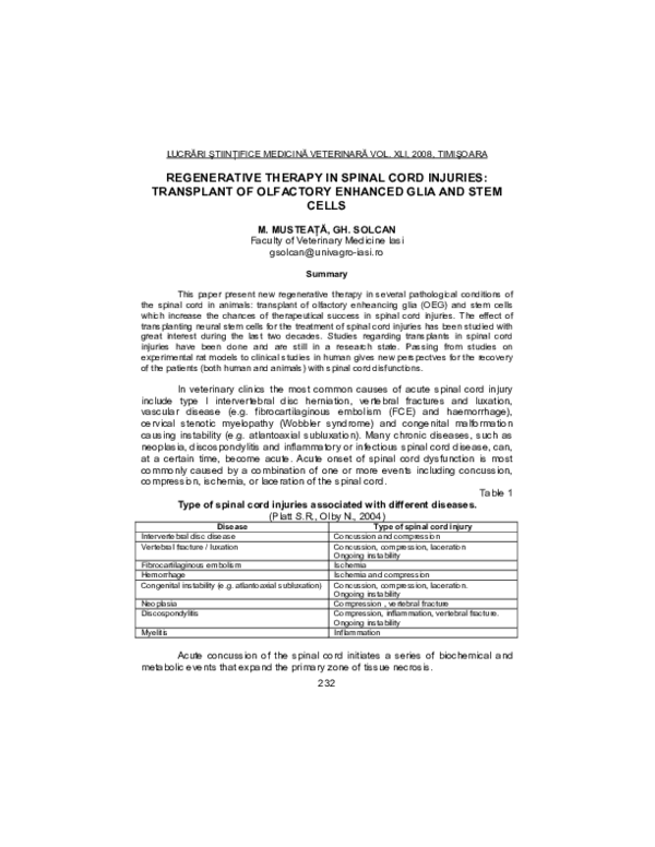 (PDF) Regenerative Therapy in Spinal Cord Injuries: Transplant of ...