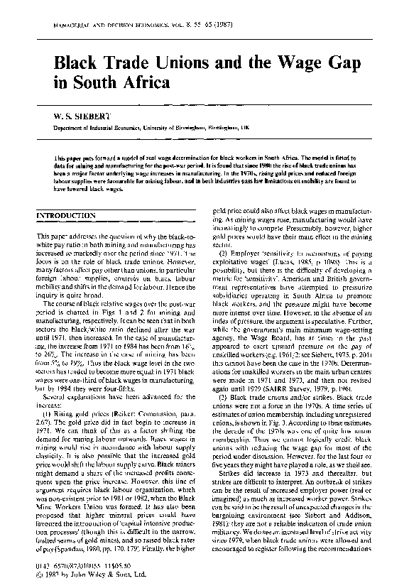 (PDF) Black trade unions and the wage gap in South Africa