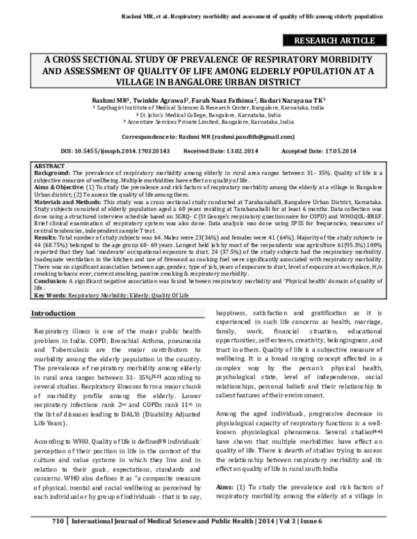 (PDF) A cross sectional study of prevalence of respiratory morbidity ...