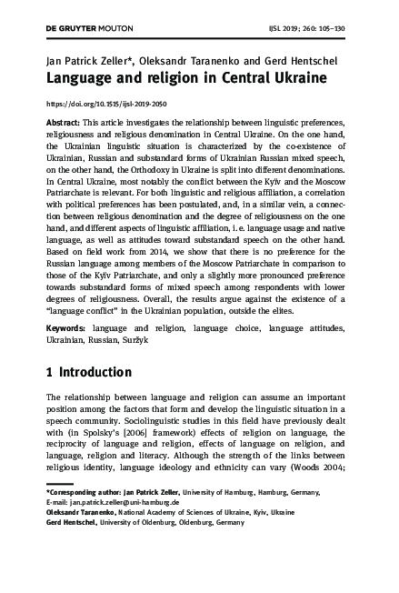 (PDF) Language and religion in Central Ukraine