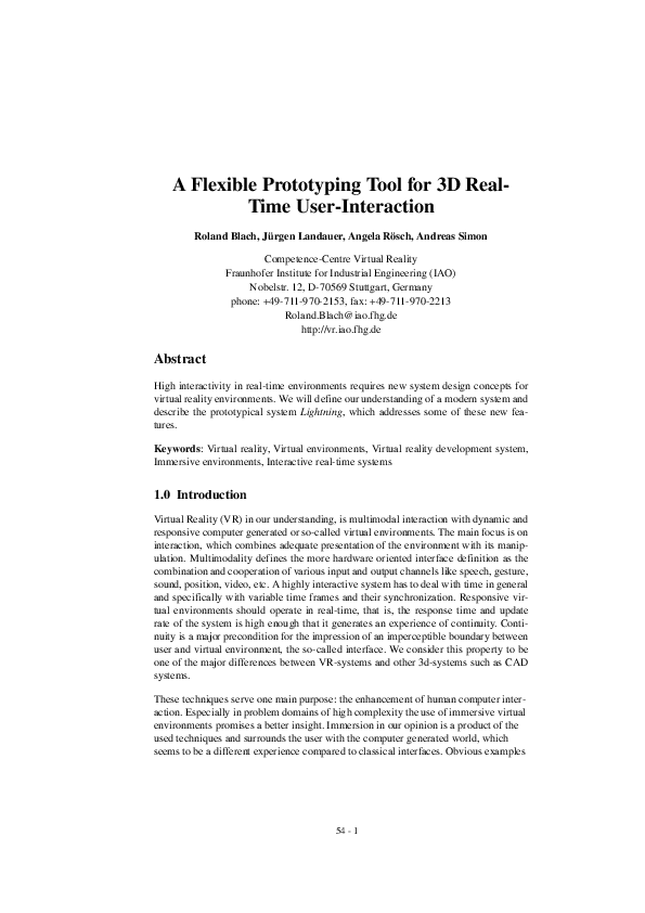 (PDF) A Flexible Prototyping Tool for 3D Real-Time User-Interaction