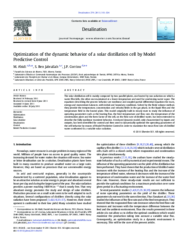 (PDF) Optimization of the dynamic behavior of a solar distillation cell ...